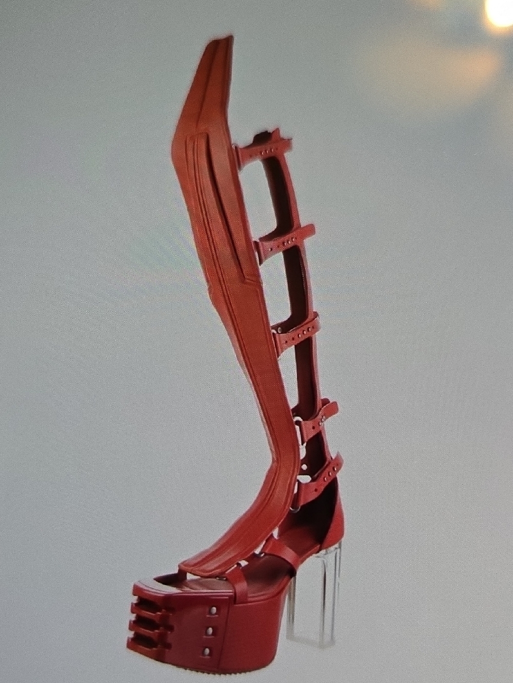 Rick Owens Red Over-the-Knee Strappy Platform Boots